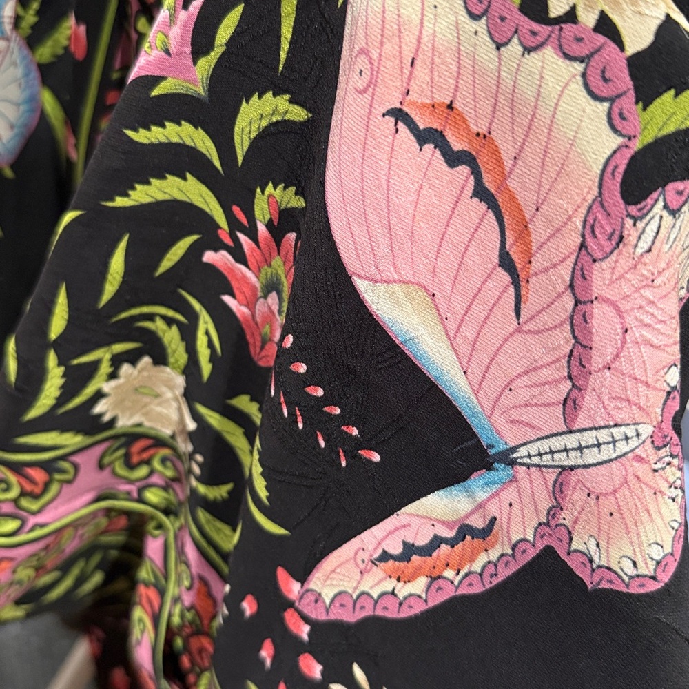 Citron Santa Monica Dress Tunic long top 100% silk floral Asian butterflies L